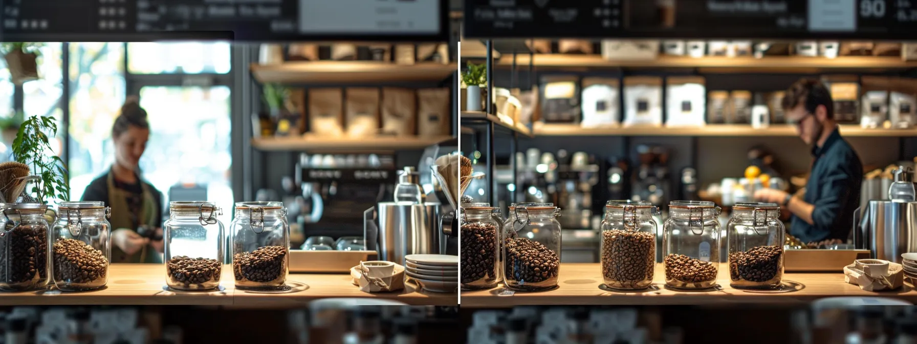 a person comparing different coffee roasters at a store.