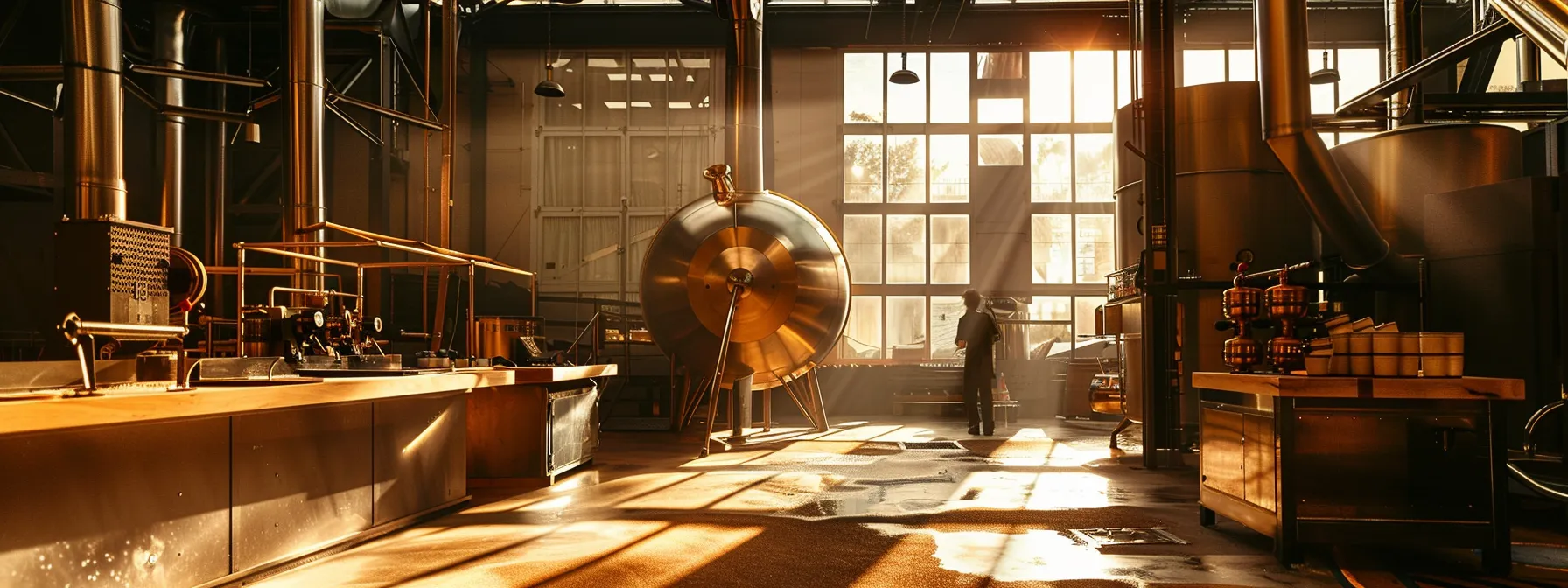 a person measuring the floor space and ventilation in a commercial coffee roastery.