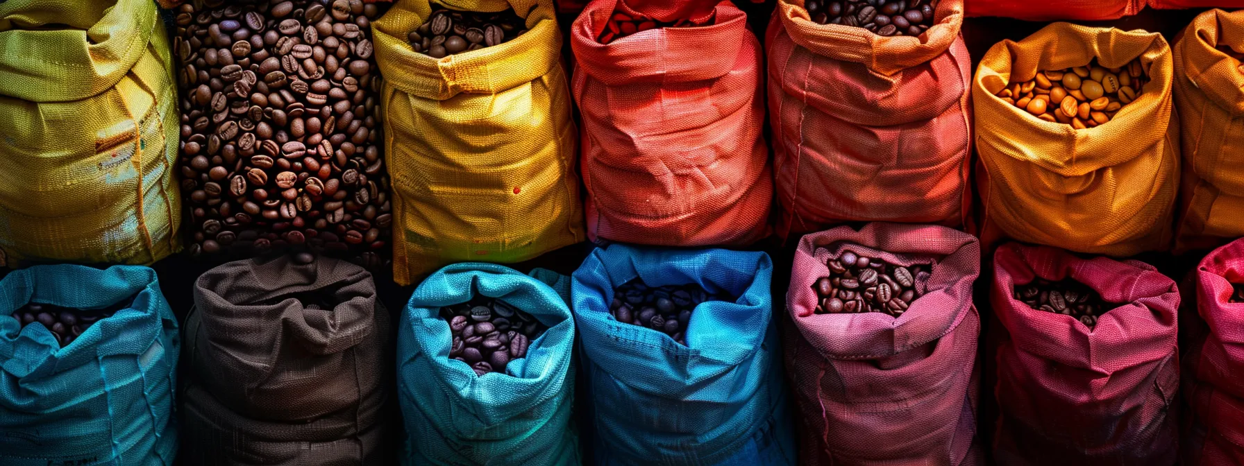 a colorful array of coffee bags from various top-notch roasters in the usa.