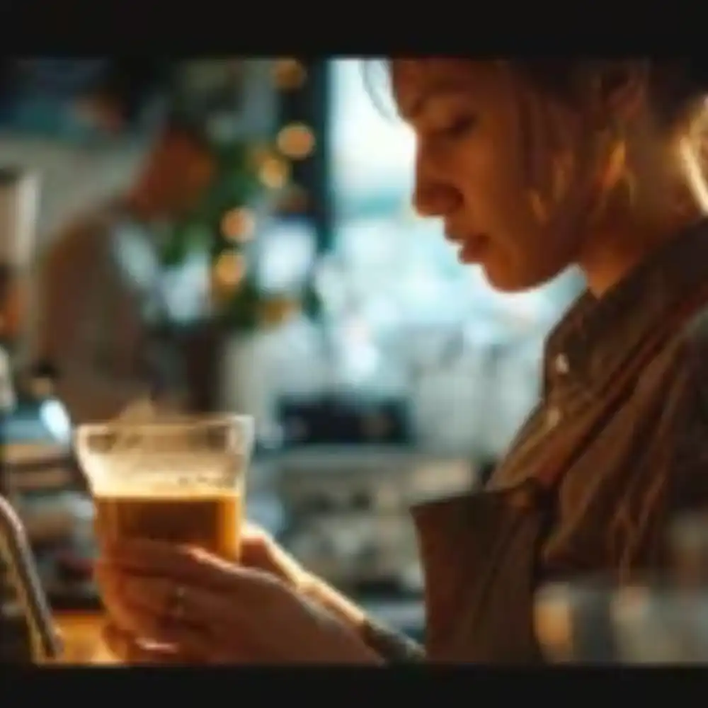 a barista carefully brewing a vibrant and citrusy light roast coffee in a trendy coffee shop.