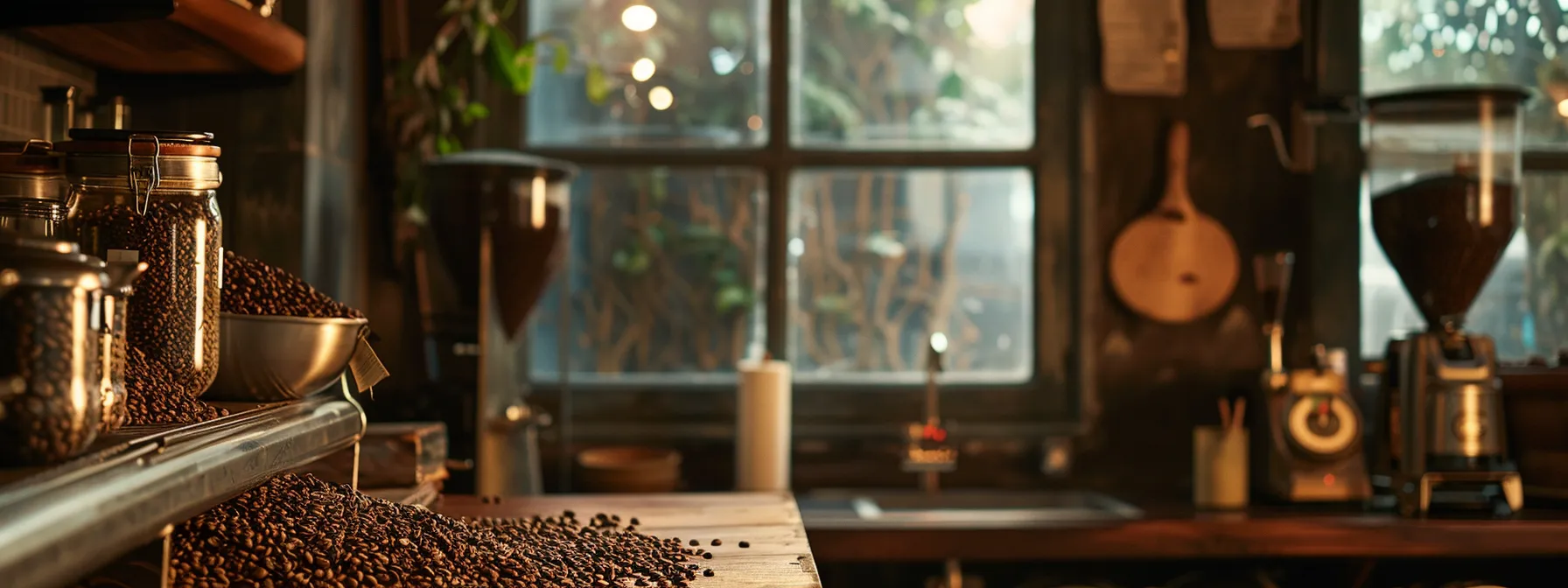 a serene, well-organized roasting space with beans from bali, vanilla pods, and a hint of citrus in the air.