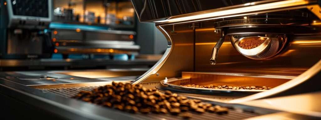 coffee beans on coffee roasting equipment